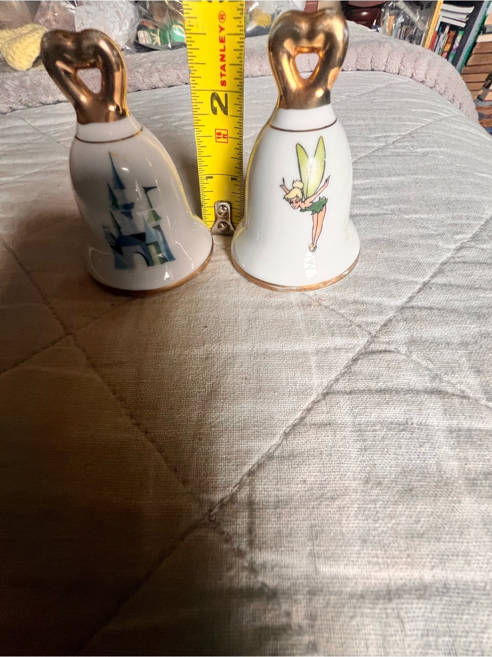 Vintage Disneyland Bell Salt & Pepper Shakers Tinker Bell & Castle 1960s Japan